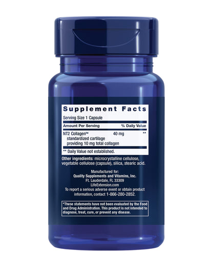 Life Extension NT2 Collagen™, Joint Health Supplement for Joint Comfort & Mobility, Gluten-Free, Non-GMO, 1 Daily, 60 Small Capsules