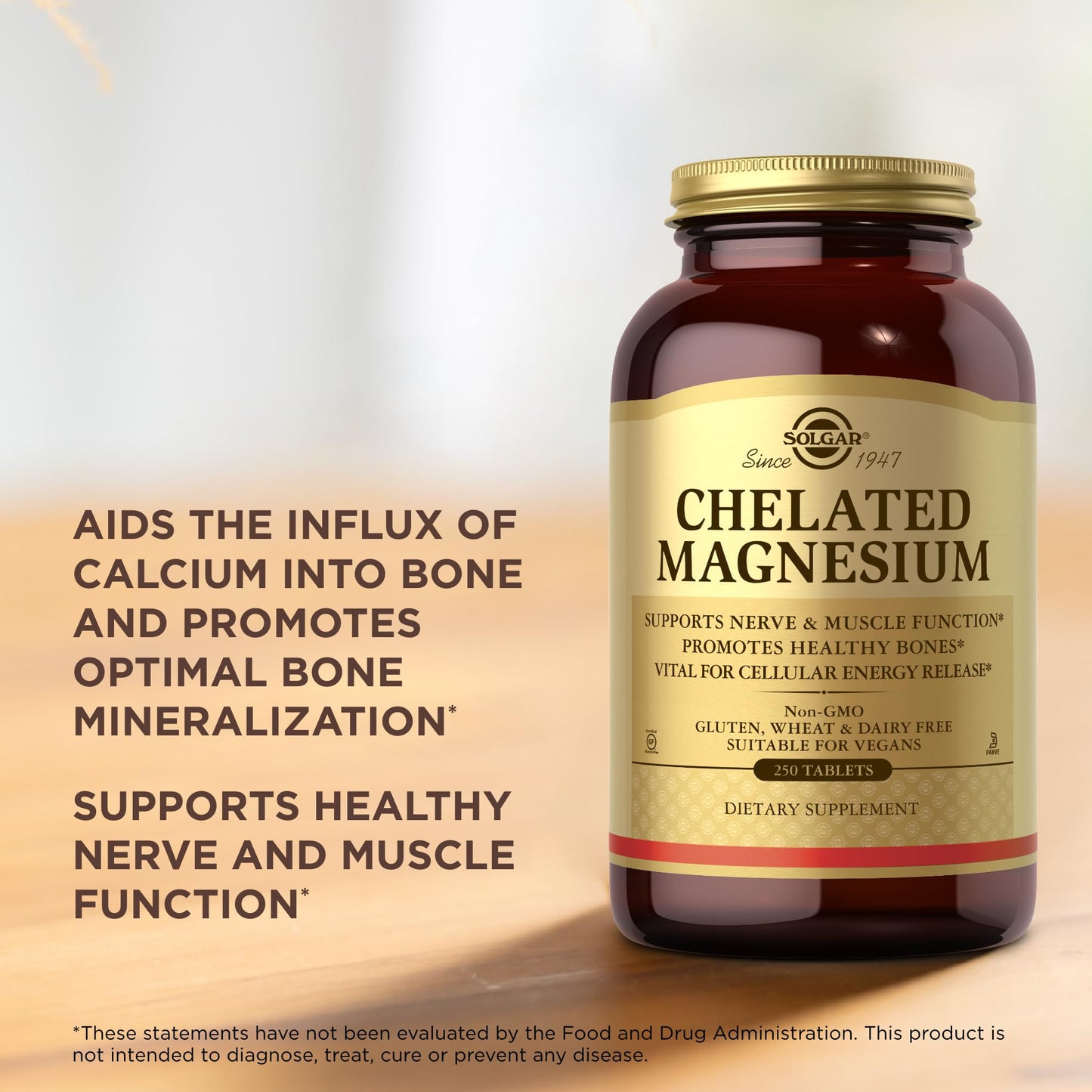 Solgar Chelated Magnesium - 250 Tablets, Pack of 2 - Supports Nerve & Muscle Function - Non-GMO, Vegan, Gluten Free, Dairy Free, Kosher - Approx. 124 Servings