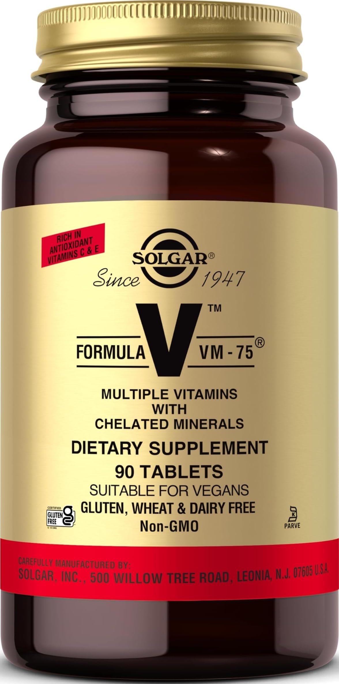Solgar Formula VM-75, 90 Tablets - Vitamin A, B6, B12, C, D, E, Vegan