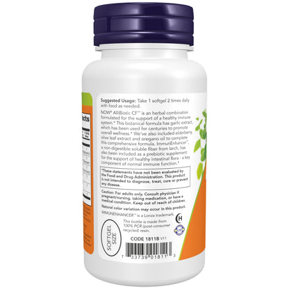NOW Supplements, AlliBiotic CF™, with Garlic Extract, Olive Leaf Extract, Elderberry & Oregano, Non-Drowsy Formula, 60 Softgels