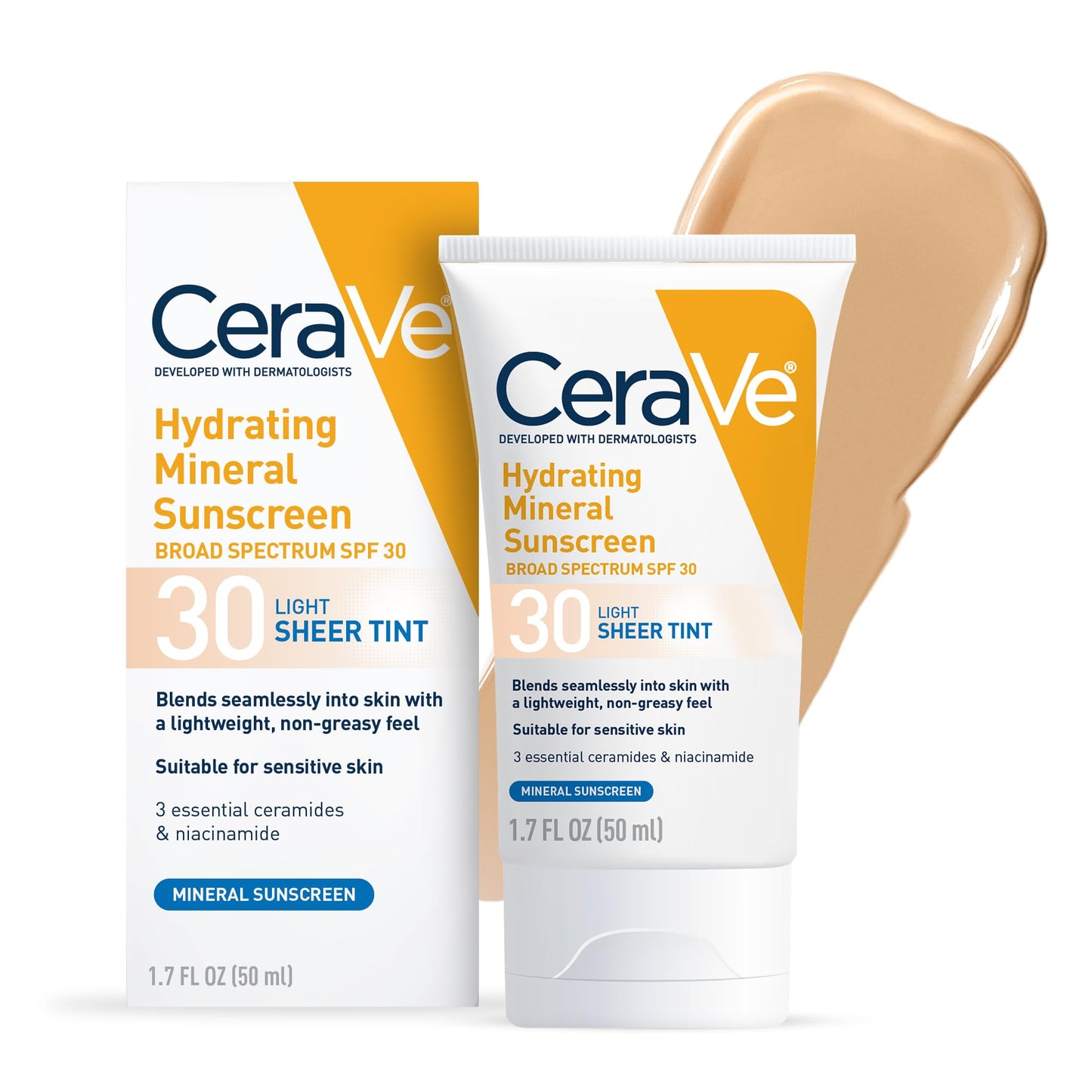 CeraVe Tinted Sunscreen for Face, Mineral SPF 30 Moisturizer, Light, 1.7oz