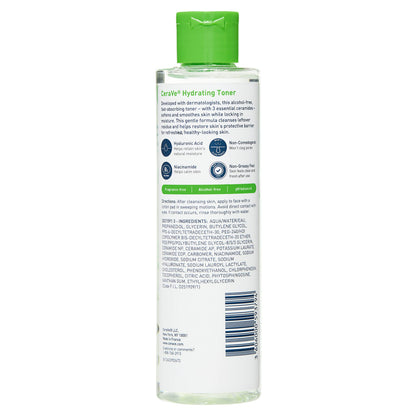 CeraVe Hydrating Toner for Face Non-Alcoholic with Hyaluronic Acid, Niacinamide, and Ceramides for Sensitive Dry Skin, Fragrance-Free Non Comedogenic, Full Size, 6.8 Fl Oz