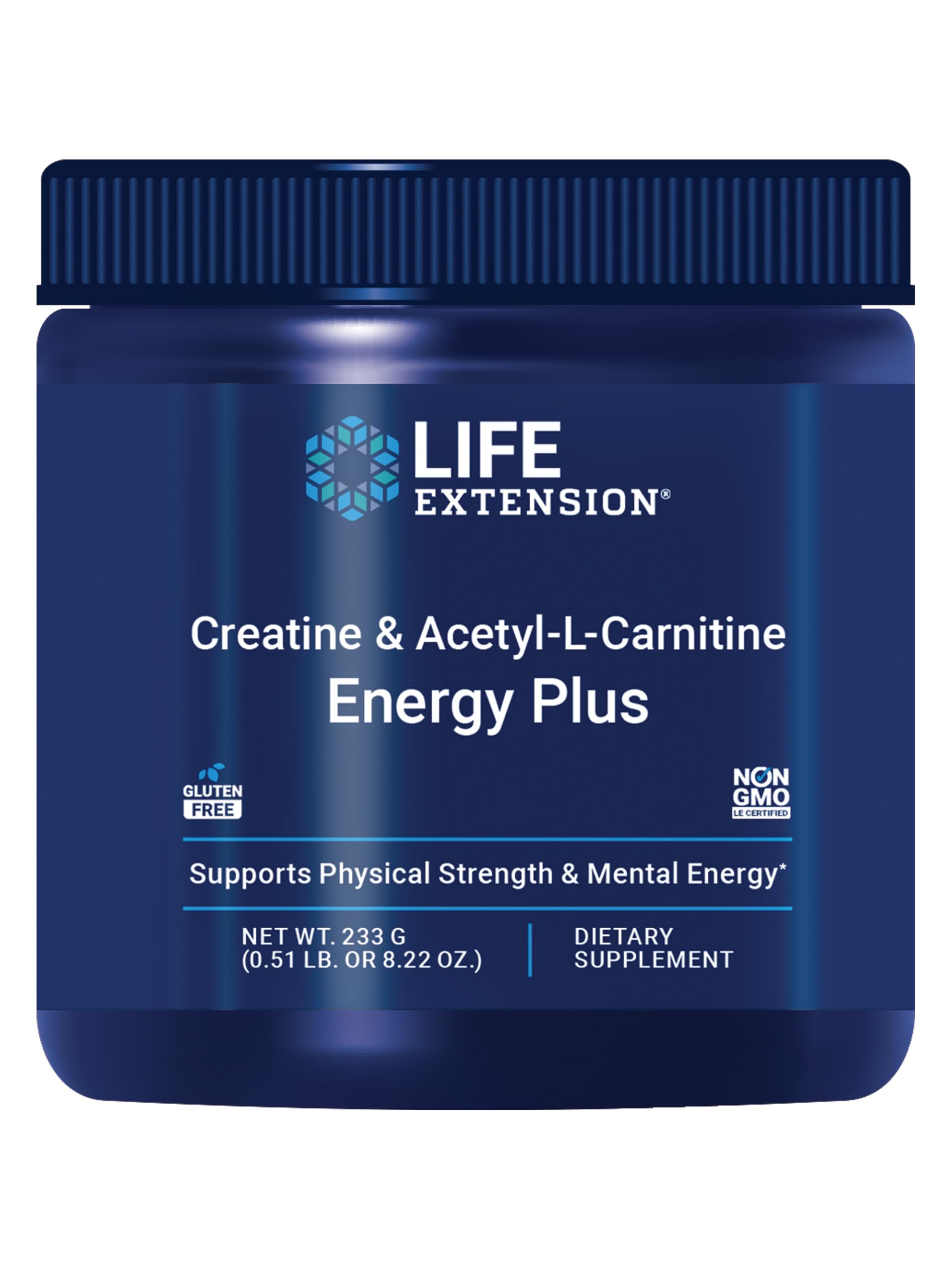 Life Extension Creatine Acetyl-L-Carnitine Energy Plus, Energy Support Supplement, creatine monohydrate, Acetyl-L-carnitine, Gluten-Free, Non-GMO, Vegetarian, 30 Servings