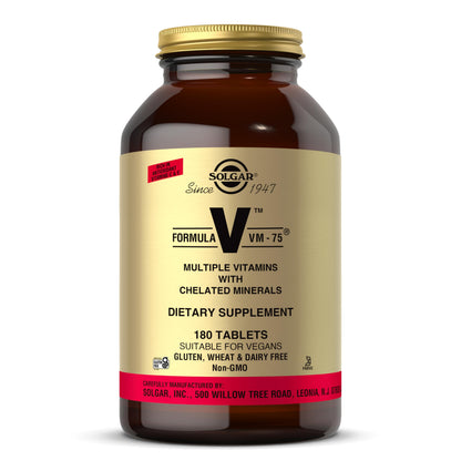 Solgar Formula VM-75, 180 Tablets - Vitamin A, B6, B12, C, D, E, Vegan