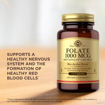 Solgar Folate 1000 mcg - 120 Tablets - 1000 mcg Bio-Active Metafolin - Vegan, Gluten Free, Dairy Free, Kosher - 120 Servings