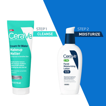 CeraVe Cream-to-Water Makeup Melter, Facial Cleanser for Makeup Removal,4oz