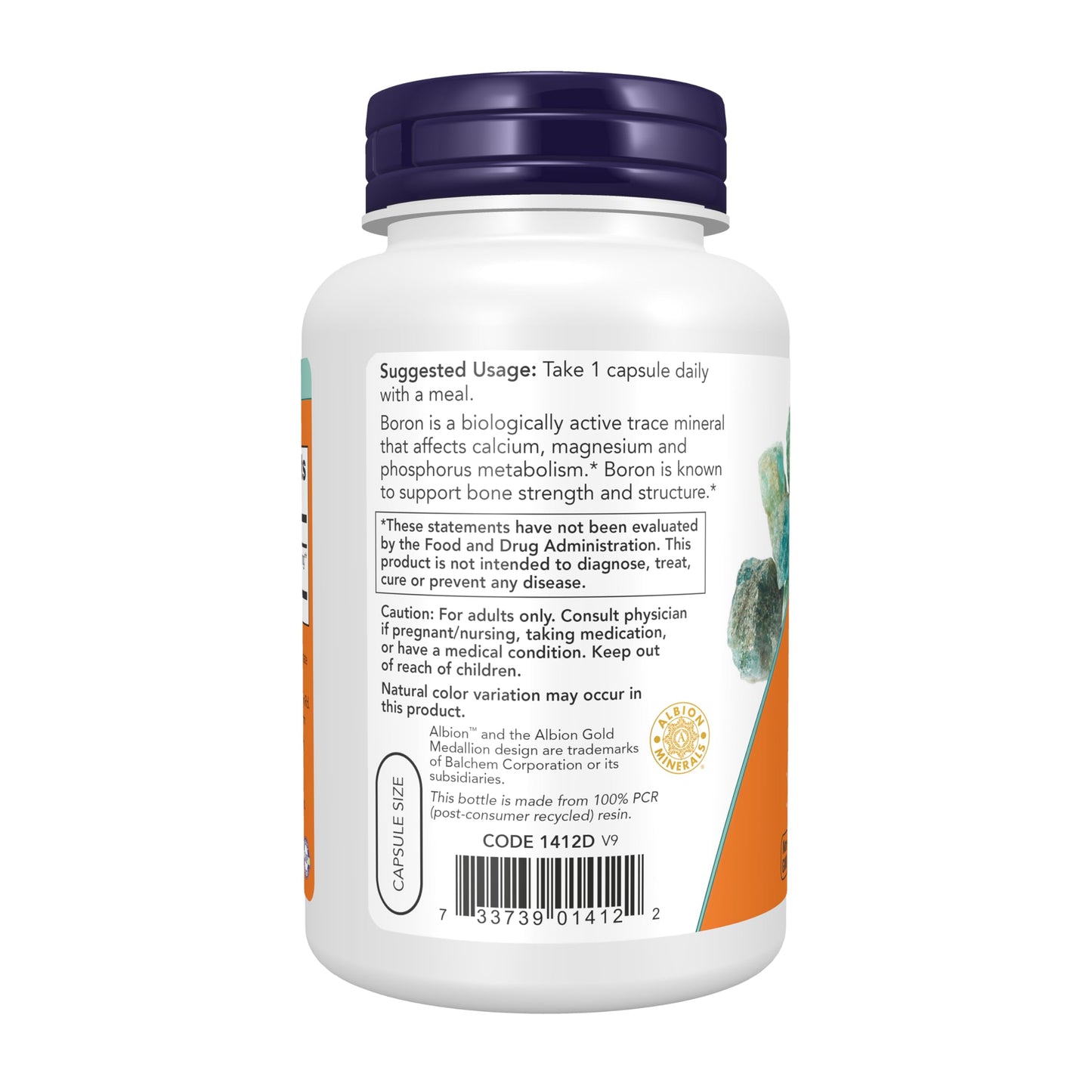 NOW Supplements, Boron 3 mg (Bororganic Glycine), Structural Support*, 250 Veg Capsules