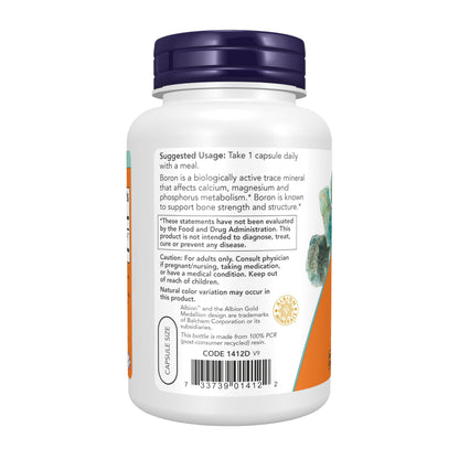 NOW Supplements, Boron 3 mg (Bororganic Glycine), Structural Support*, 250 Veg Capsules