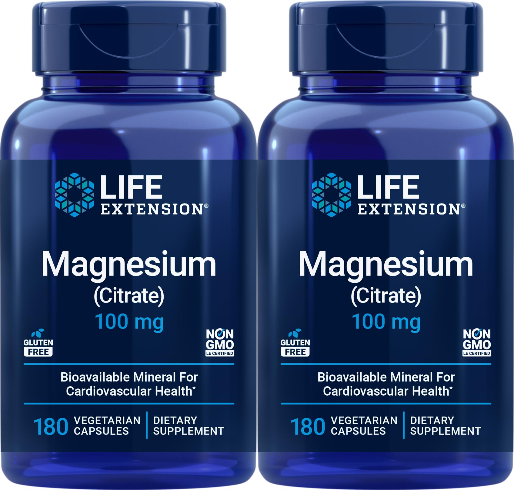 Life Extension Magnesium Citrate 100mg, 180 Vegetarian Capsules (Pack of 2)