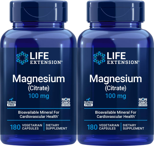 Life Extension Magnesium Citrate 100mg, 180 Vegetarian Capsules (Pack of 2)