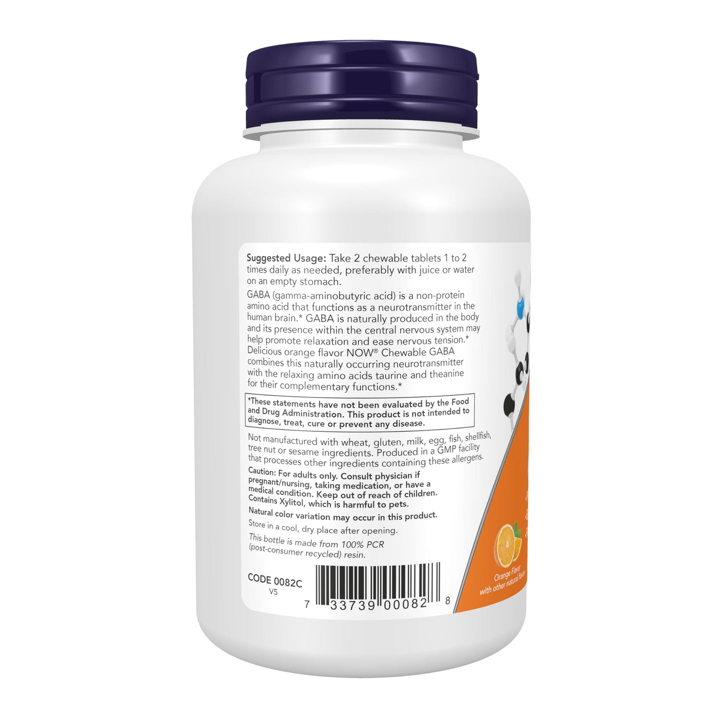 NOW Foods Supplements, GABA (Gamma-Aminobutyric Acid), Neurotransmitter Support*, Orange Flavor, 90 Chewables