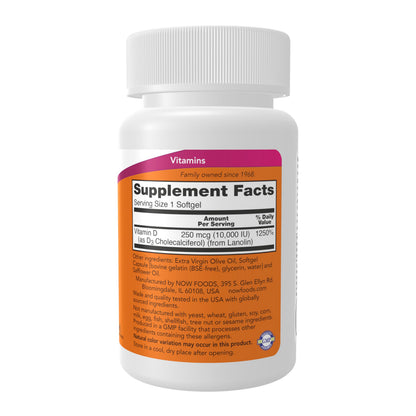 NOW Foods Supplements, Vitamin D-3 10,000 IU, Highest Potency, Structural Support*, 120 Softgels