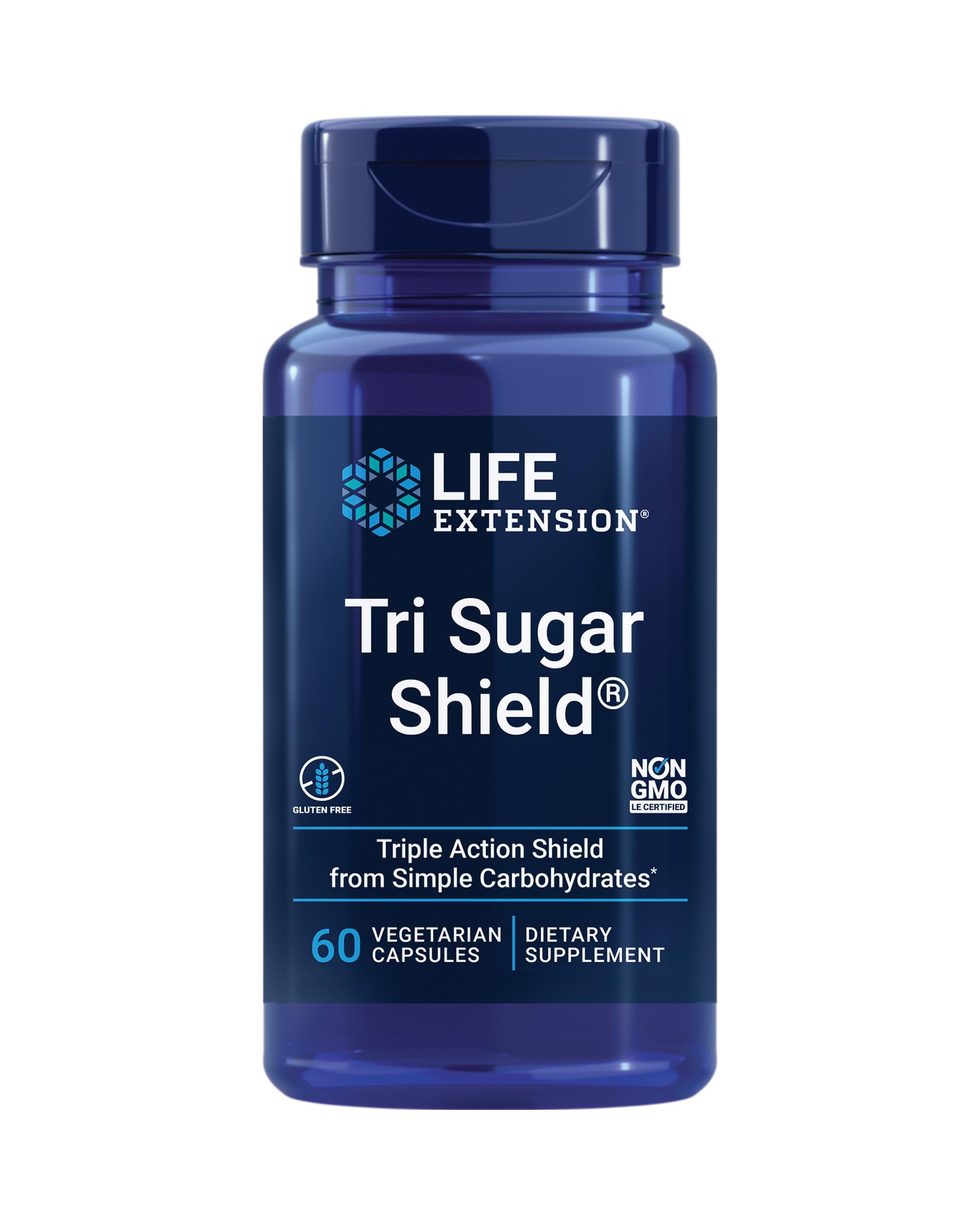 Life Extension Tri Sugar Shield®, Sorghum bran, White Mulberry, phloridzin Apple polyphenol, Three Botanical extracts Promote Healthy Glucose Metabolism, Gluten-Free, Non-GMO, Vegetarian, 60 Capsules