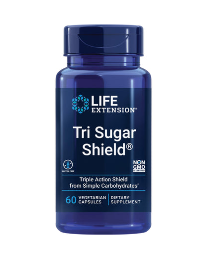 Life Extension Tri Sugar Shield®, Sorghum bran, White Mulberry, phloridzin Apple polyphenol, Three Botanical extracts Promote Healthy Glucose Metabolism, Gluten-Free, Non-GMO, Vegetarian, 60 Capsules