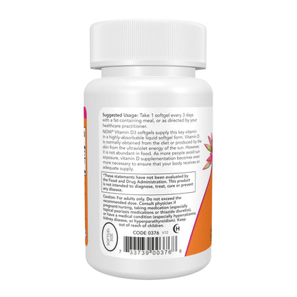 NOW Foods Supplements, Vitamin D-3 10,000 IU, Highest Potency, Structural Support*, 120 Softgels