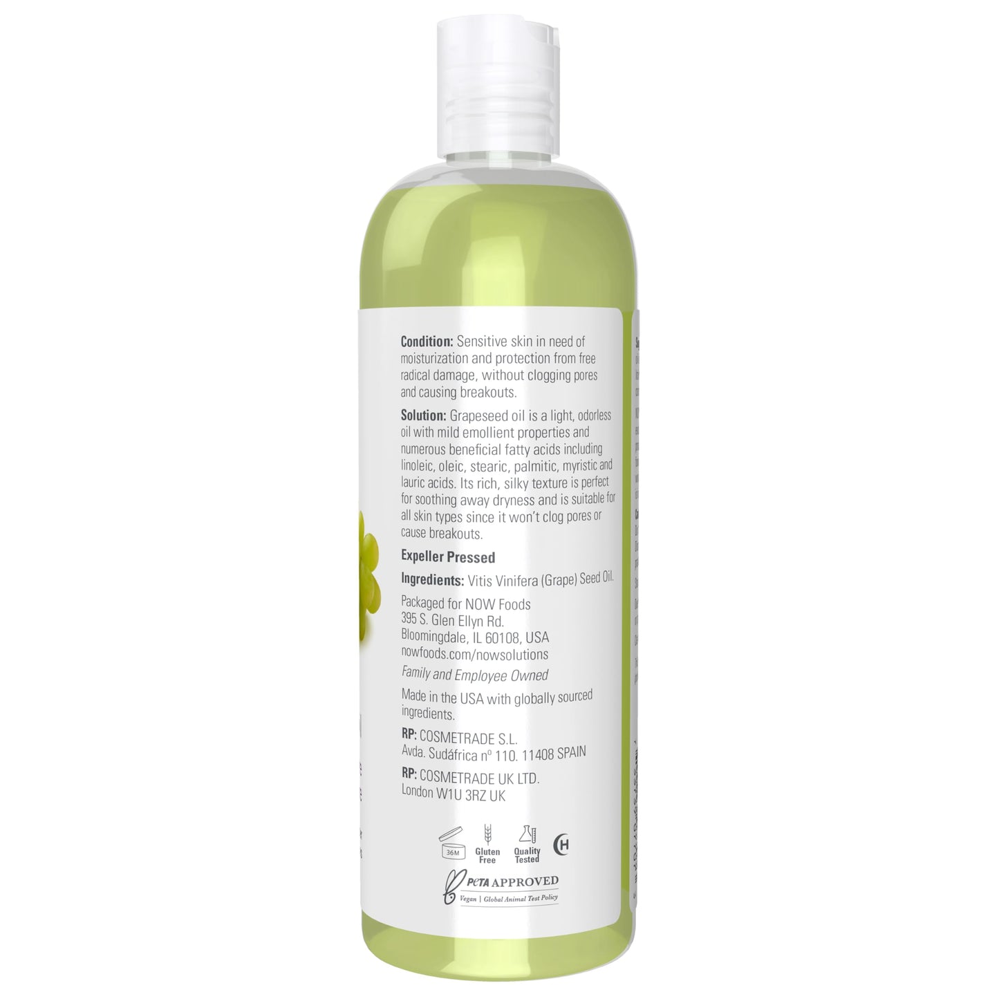 NOW Foods Solutions, Grapeseed Oil, Skin Care for Sensitive Skin, Light Silky Moisturizer for All Skin Types, 16-Ounce
