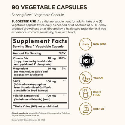 Solgar 5-HTP 100 mg, 90 Vegetable Capsules - Promotes Relaxation, Vegan