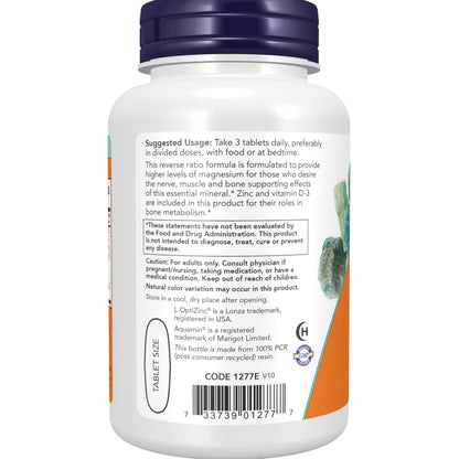 NOW Supplements, Magnesium & Calcium, With Zinc and Vitamin D-3, Nerve and Bone Support*, 100 Tablets