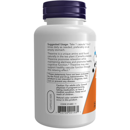 NOW Foods Supplements, L-Theanine 200 mg with Inositol, Stress Management*, 120 Veg Capsules