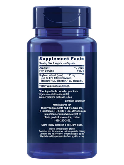 Life Extension Soy Isoflavones, Heart, Bone & Cellular Health Support for Post-menopausal Women, Gluten-Free, Non-GMO, Vegetarian, 30 Capsules