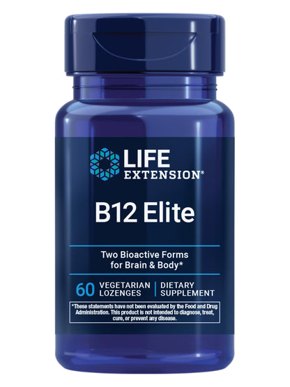 Life Extension B12 Elite, adenosylcobalamin, methylcobalamin, Two Active Forms for Brain Health & Dopamine Production, Non-GMO, Gluten-Free, Vegetarian, 60 lozenges