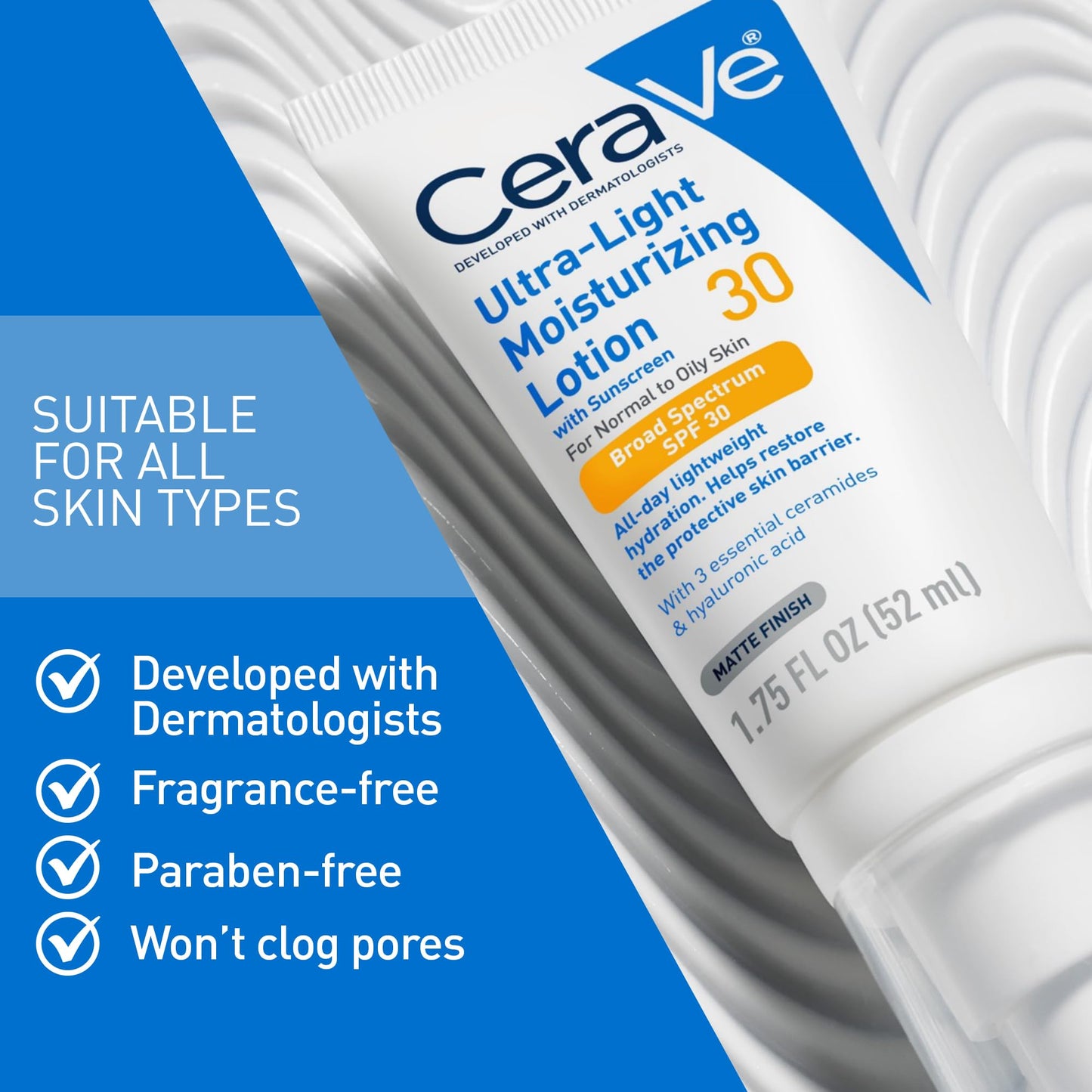 CeraVe Ultra-Light Moisturizing Lotion SPF 30, Sunscreen for Face, 1.7oz