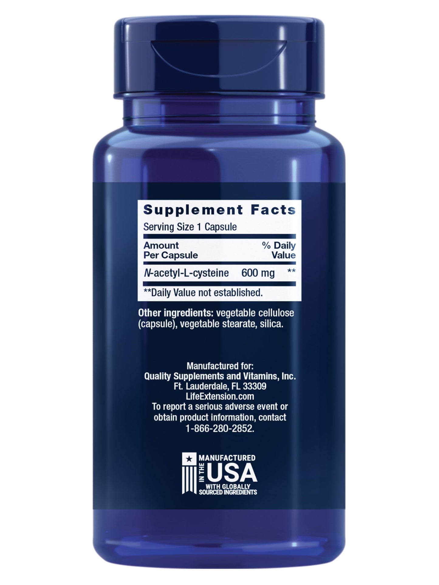 Life Extension N-Acetyl-L-Cysteine (NAC), Immune, Respiratory, Liver Health, NAC 600 mg, Potent antioxidant Support, Free-radicals, Easy to Absorb, 60 Capsules