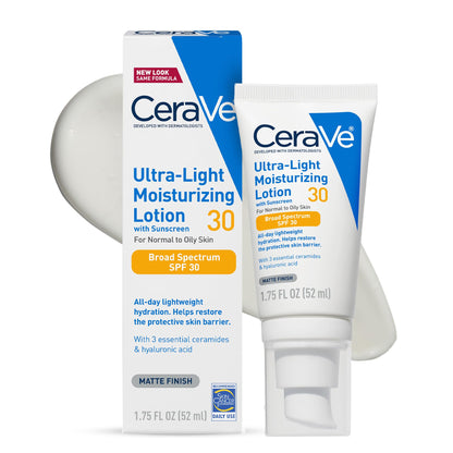 CeraVe Ultra-Light Moisturizing Lotion SPF 30, Sunscreen for Face, 1.7oz