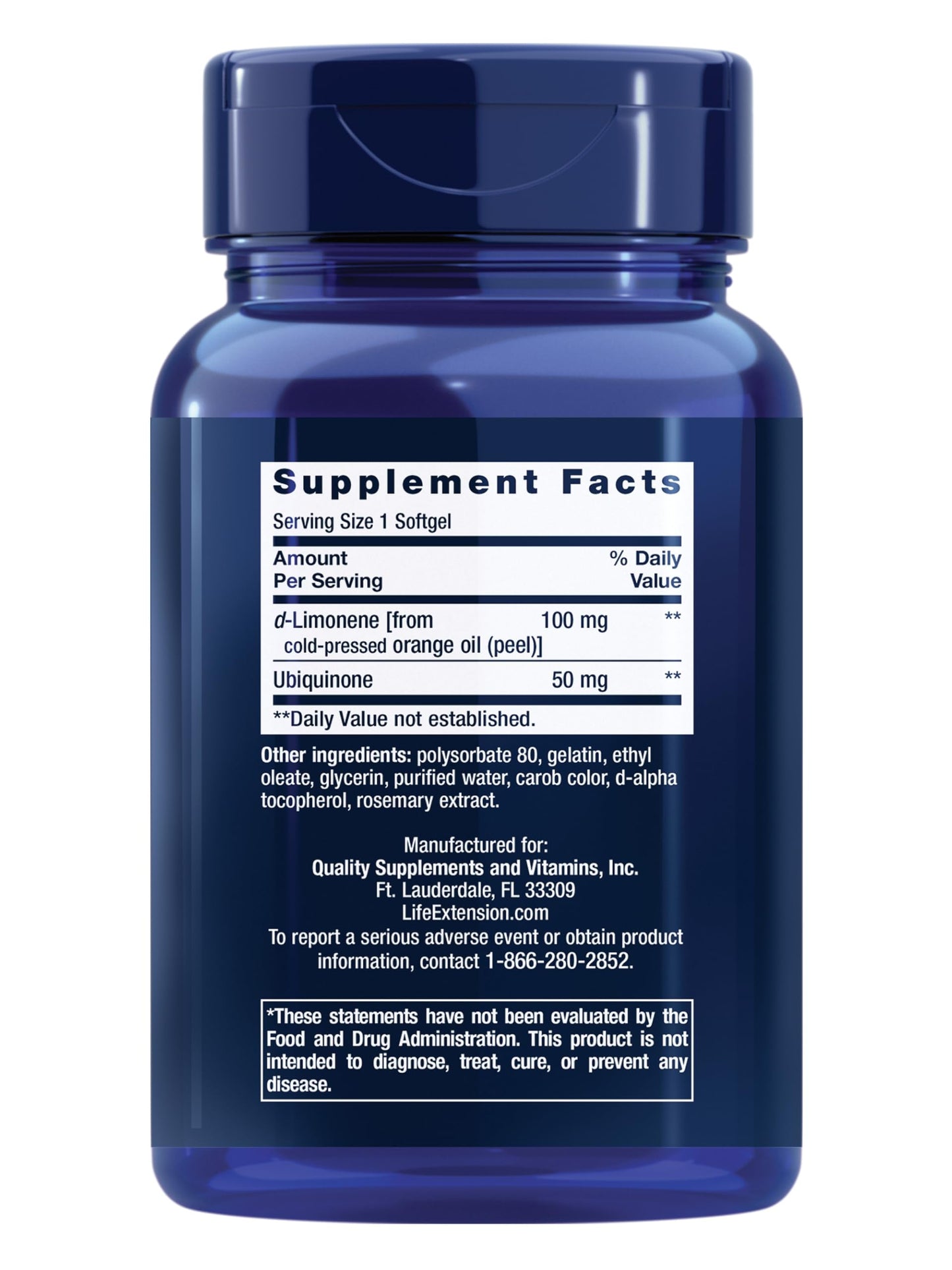Life Extension Super-Absorbable CoQ10 (Ubiquinone) with d-Limonene, Heart Health Supplement, relieves General Fatigue, oxidative Stress Defense, 50 mg, Non-GMO, Gluten-Free, 60 softgels