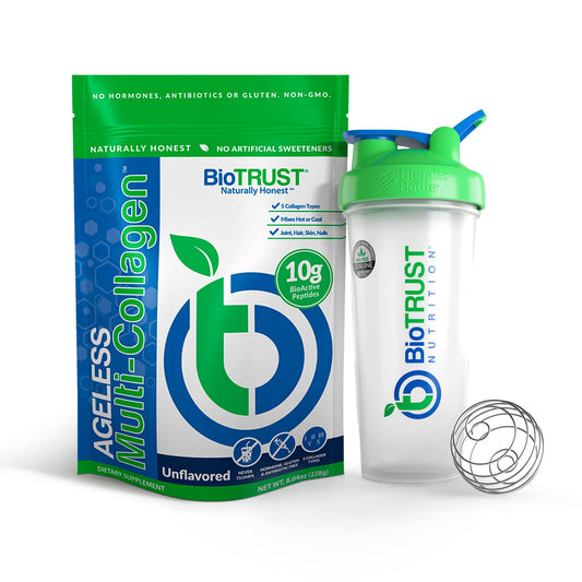 BioTrust Ageless Multi Collagen 5-in-1 Protein Powder (Unflavored) BlenderBottle Bundle