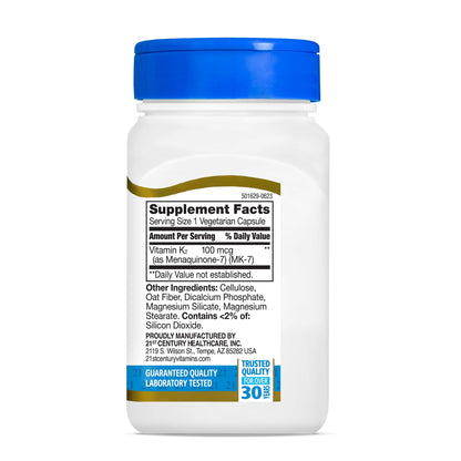 21st Century Vitamin K2 (MK-7) 100mcg Capsules, Bone & Heart, 110 Count
