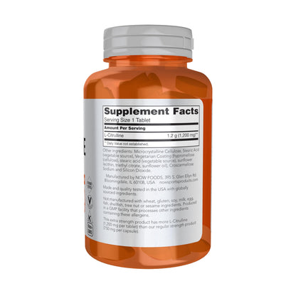 NOW Foods Sports Nutrition, L-Citrulline, Extra Strength 1,200 mg, Amino Acid, 120 Tablets