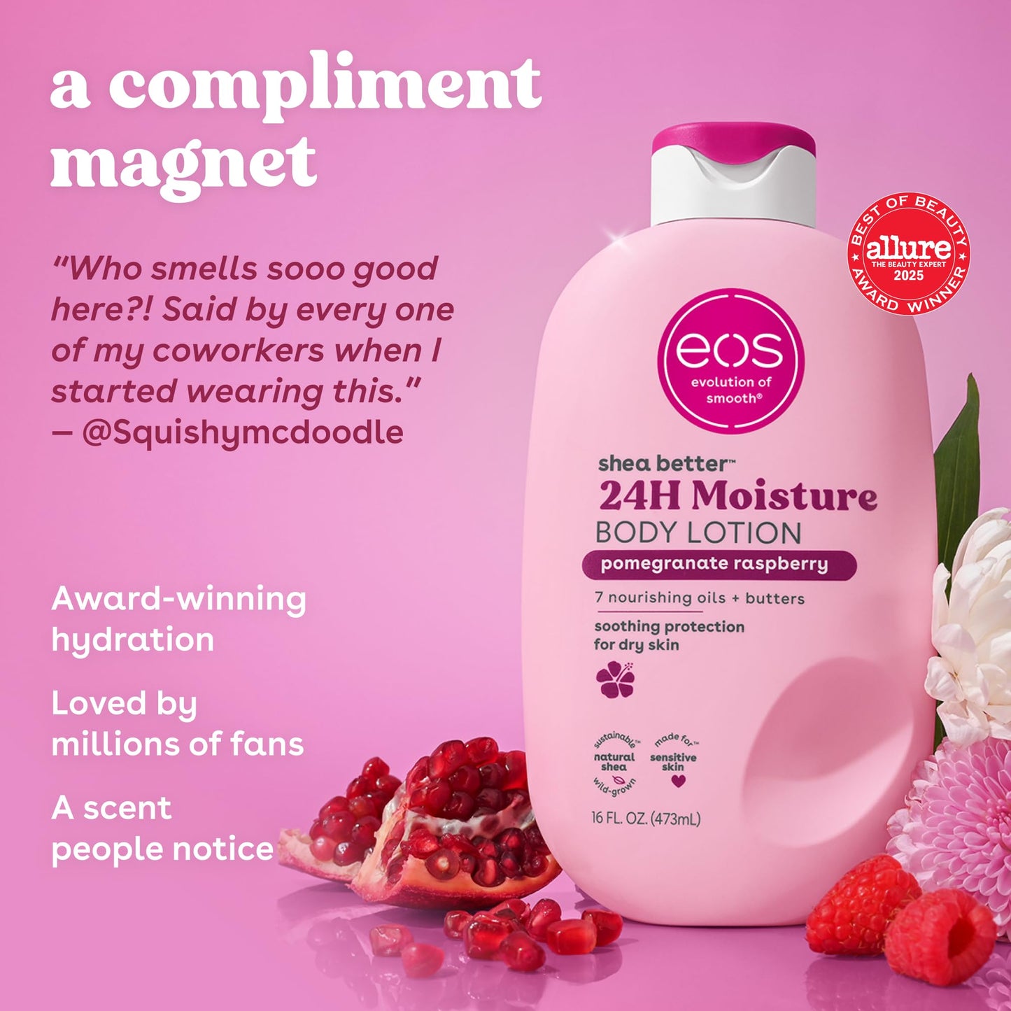 eos Shea Better 24H Moisture Body Lotion- Pomegranate Raspberry, 16 fl oz
