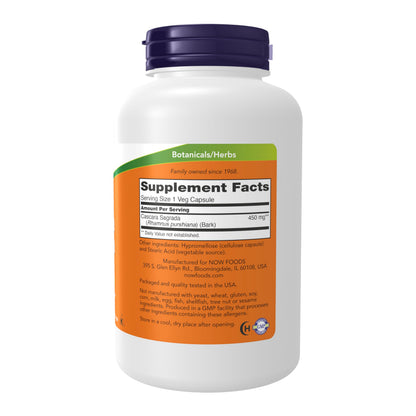 NOW Foods Supplements, Cascara Sagrada (Rhamnus purshiana) 450 mg, Herbal Regularity*, 250 Veg Capsules