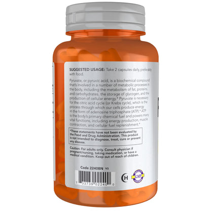 NOW Foods Sports Nutrition, Pyruvate (Pyruvic Acid) 600 mg, Energy Production*, 100 Veg Capsules