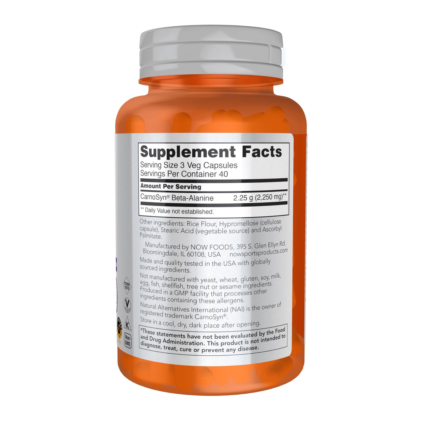 NOW Foods Sports Nutrition, Beta-Alanine 750 mg, Delays Muscle Fatigue*, Endurance*, 120 Veg Capsules