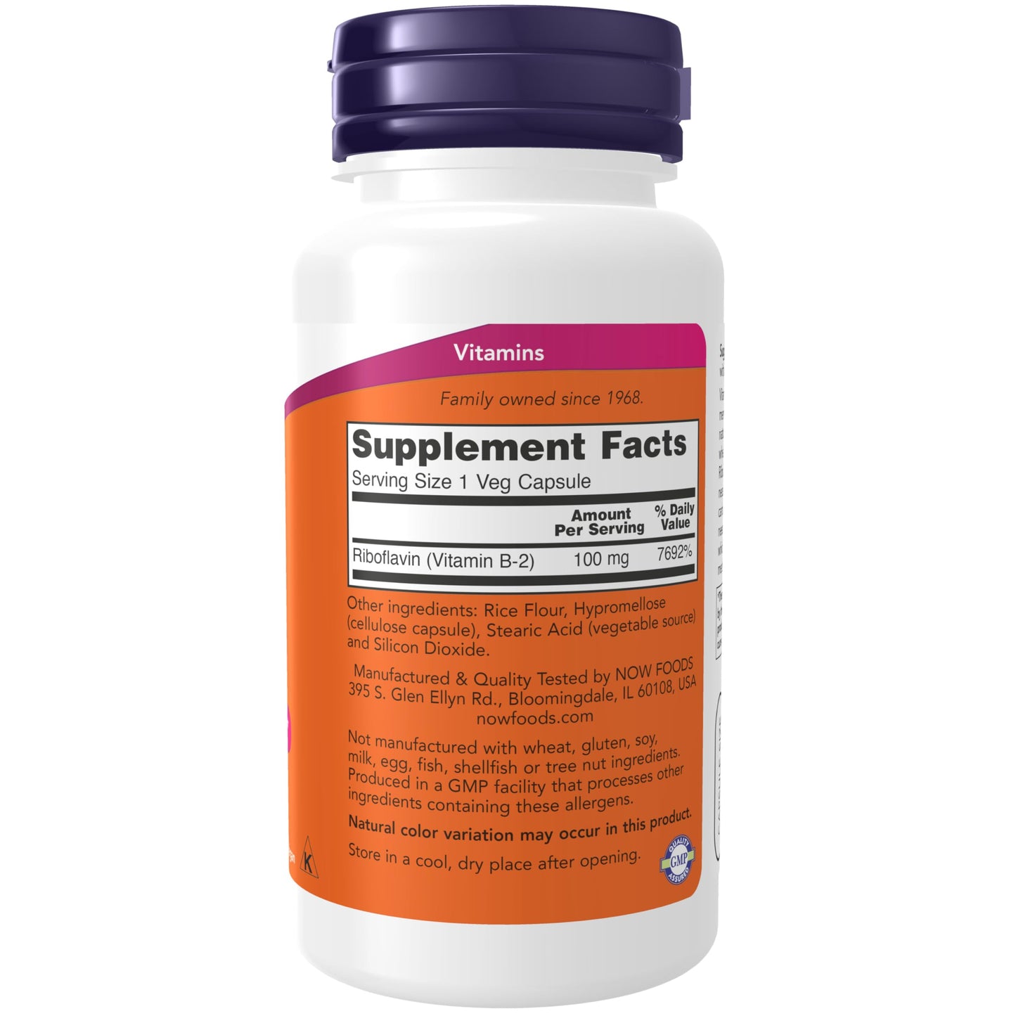 NOW Supplements, Vitamin B-2 (Riboflavin) 100 mg, Energy Production*, 100 Veg Capsules