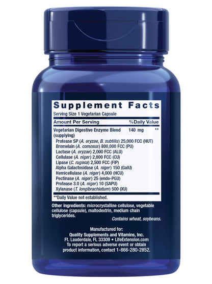 Life Extension Enhanced Super Digestive Enzymes, Supports Digestion, Comfort, digesting Plant-Based Foods, Non-GMO, Vegetarian, 60 Capsules