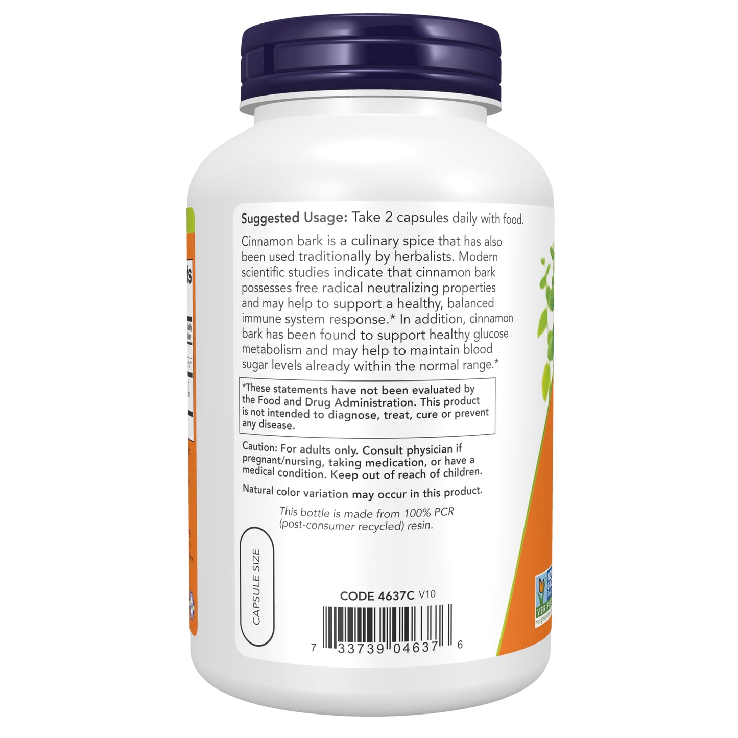 NOW Foods Supplements, Cinnamon Bark 600 mg, Non-GMO Project Verified, Healthy Glucose Metabolism*, 240 Veg Capsules
