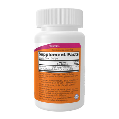 Now Foods Supplements, Vitamin D-3 10,000 IU, Highest Potency, Structural Support*, 30 Softgels