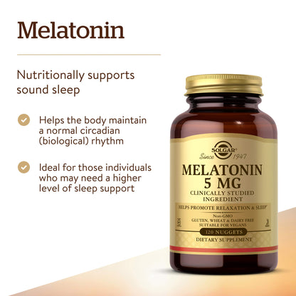 Solgar Melatonin 5 mg, 120 Nuggets - Helps Promote Relaxation & Rest