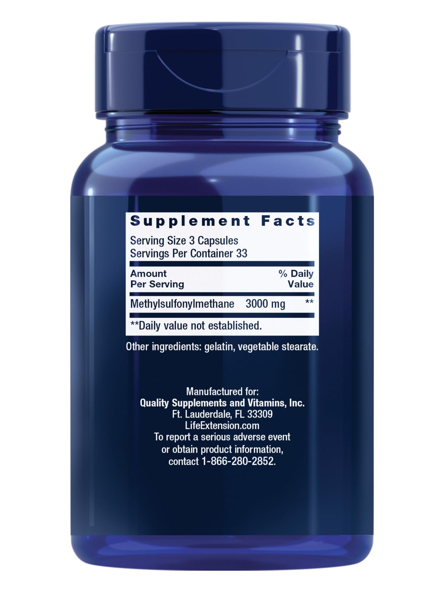 Life Extension MSM, 1000 mg, methylsulfonylmethane, Supports Healthy Joints, antioxidant Support, Gluten-Free, Non-GMO, 100 Capsules