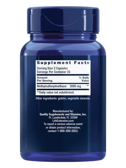 Life Extension MSM, 1000 mg, methylsulfonylmethane, Supports Healthy Joints, antioxidant Support, Gluten-Free, Non-GMO, 100 Capsules
