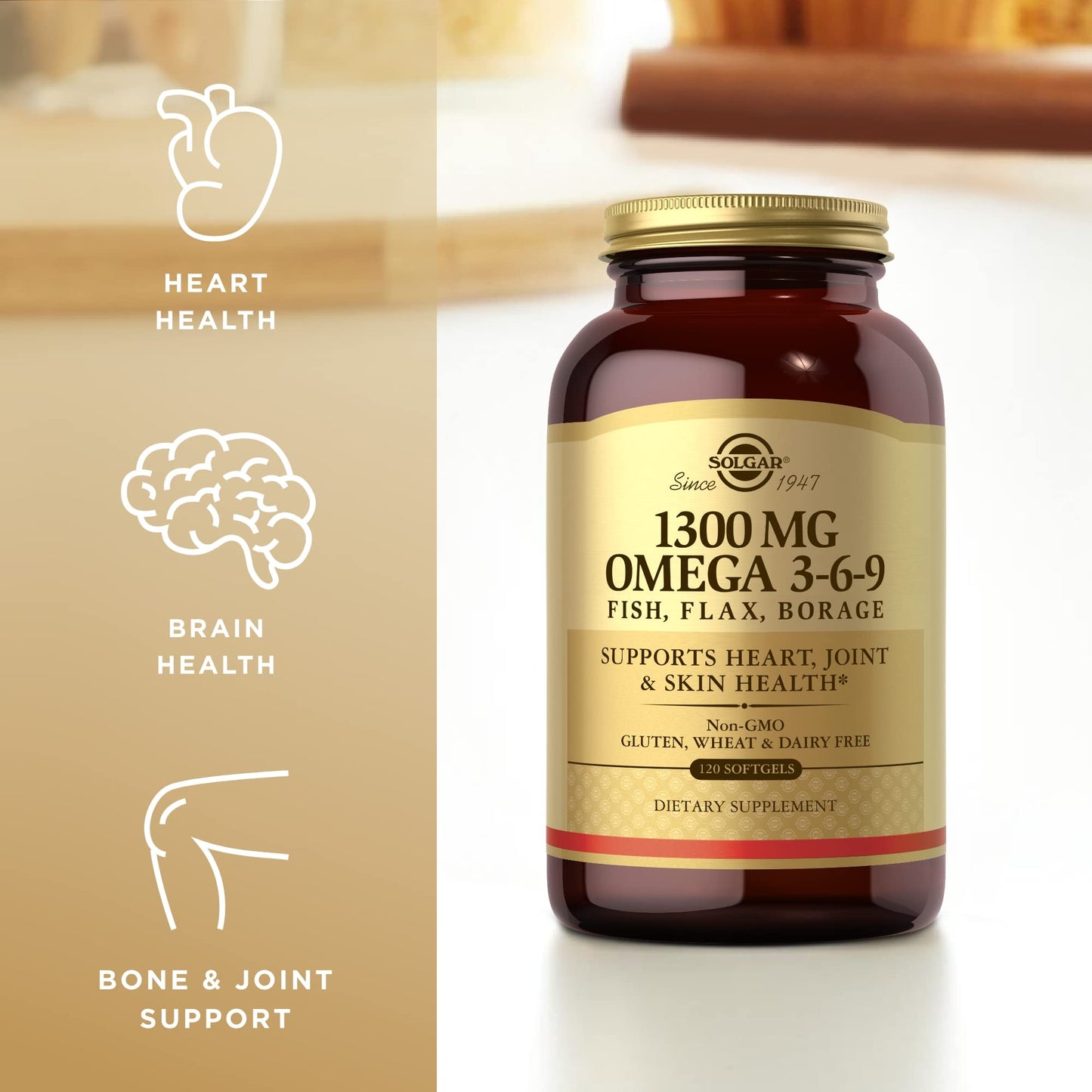 Solgar 1300 mg Omega 3-6-9, 120 Softgels (Pack of 3) - Fish Oil Supplement - Support for Joint & Skin Health - Includes Flaxseed & Borage - Contains EPA & DHA Omega 3 Fatty Acids - 120 Total Servings