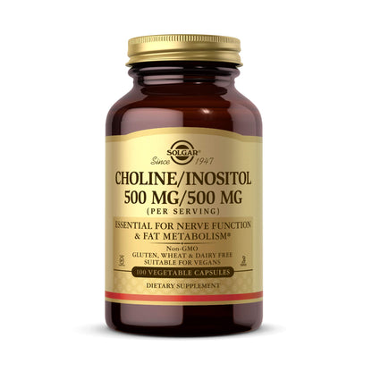 Solgar Choline/Inositol 500 mg/500 mg, 100 Vegetable Capsules- 50 Servings