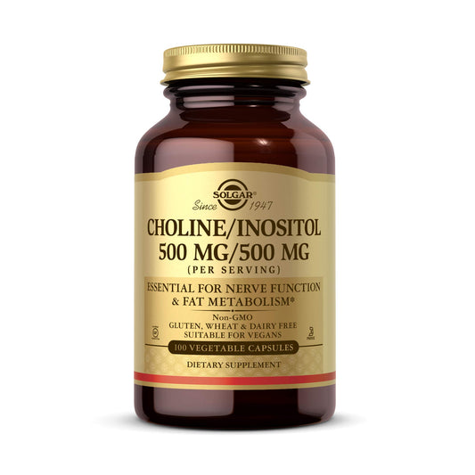 Solgar Choline/Inositol 500 mg/500 mg, 100 Vegetable Capsules- 50 Servings