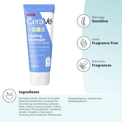 CeraVe Diaper Rash Cream, Baby Healing Ointment with Vitamin E, 3oz