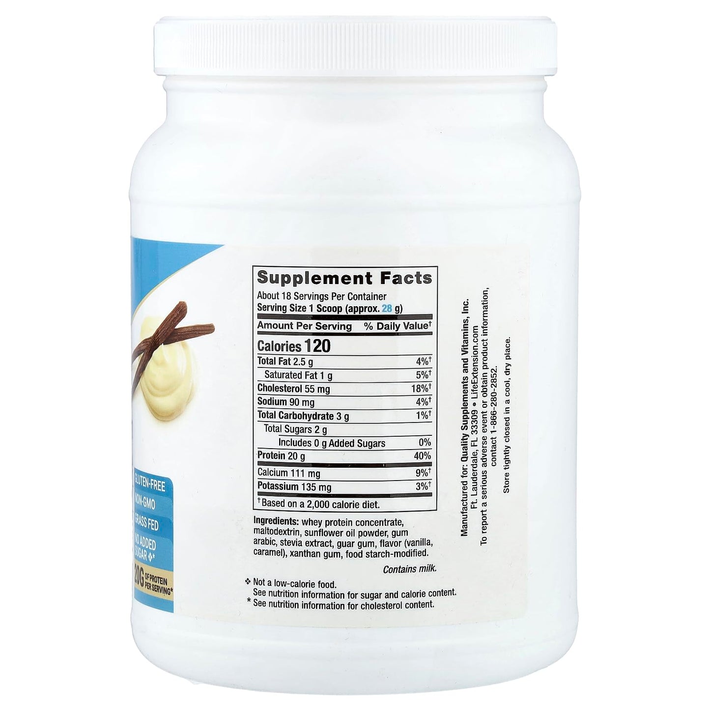 Life Extension Wellness Code Whey Protein Concentrate 20g Muscle Growth & Immune Health - Sourced From Grass-Fed, Free-Range, Hormone-Free Cows, Non-GMO, No Added Sugar, Vanilla- 500g
