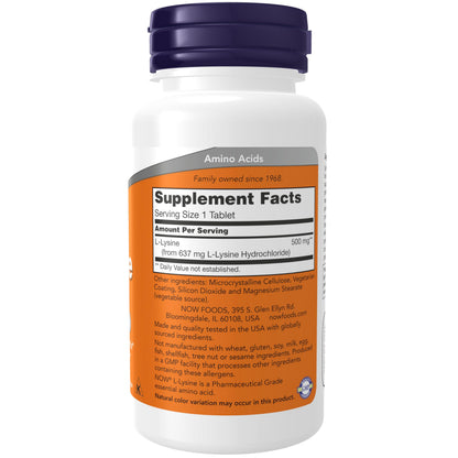 NOW Foods Supplements, L-Lysine (L-Lysine Hydrochloride) 500 mg, Amino Acid, 100 Count(Pack of 1)