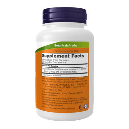 Now Foods Supplements, Turkey Tail 500 mg, Super Mushroom, Made with Organic Turkey Tail Mushroom and Mycelium, 90 Veg Capsules